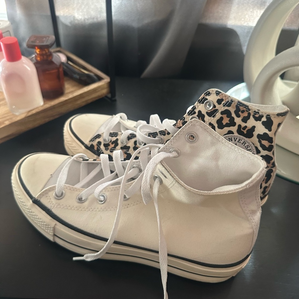 Converse White and Leopard High-Top Sneakers